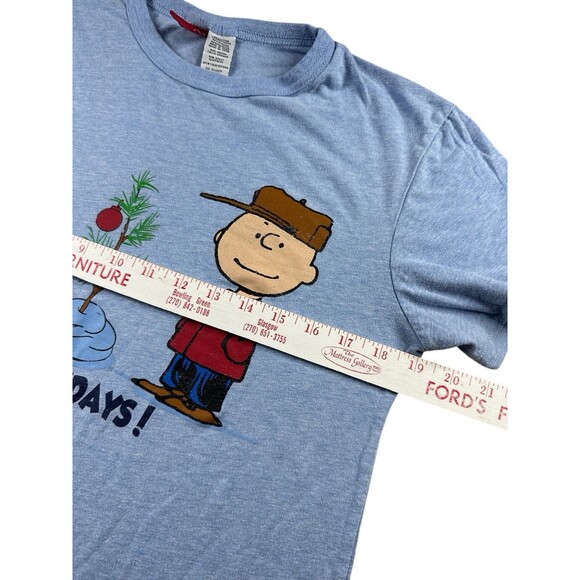 Peanuts Snoopy & Charlie Brown Happy Holidays Sleep Shirt Blue Medium Christmas - Picture 5 of 6